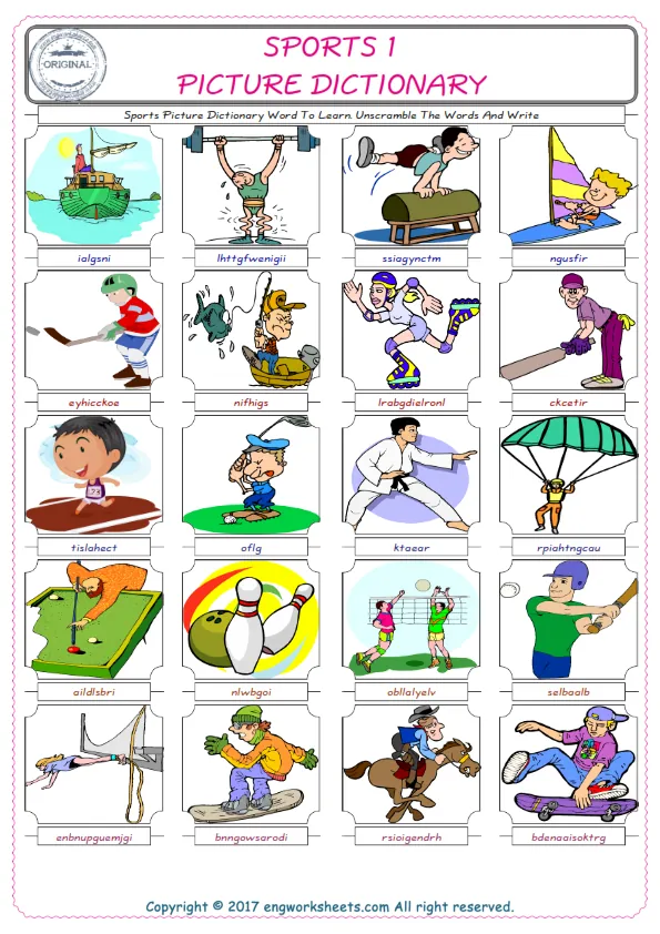 Sports ESL Worksheets For kids, the exercise worksheet of finding the words given complexly and supplying the correct one. Worksheet Preview