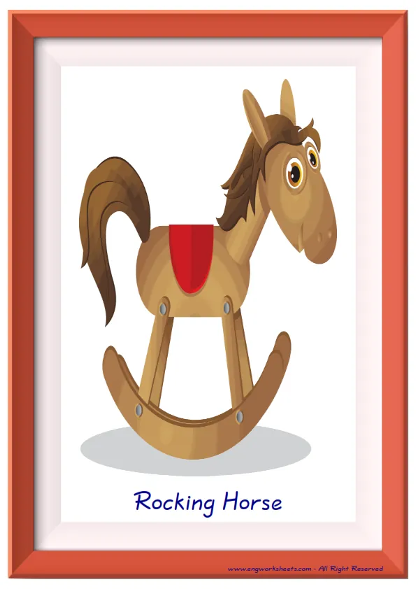 Full page ESL Flashcard together with words containing Toys picture for kids and teachers. Worksheet Preview