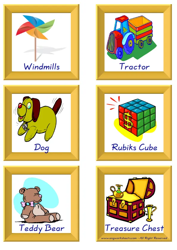 ESL Flashcard together with words containing Toys picture for kids and teachers. Worksheet Preview