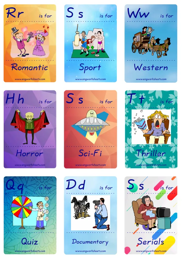 Mini size ESL Flashcard Tv Programmes for kids and teachers. Worksheet Preview