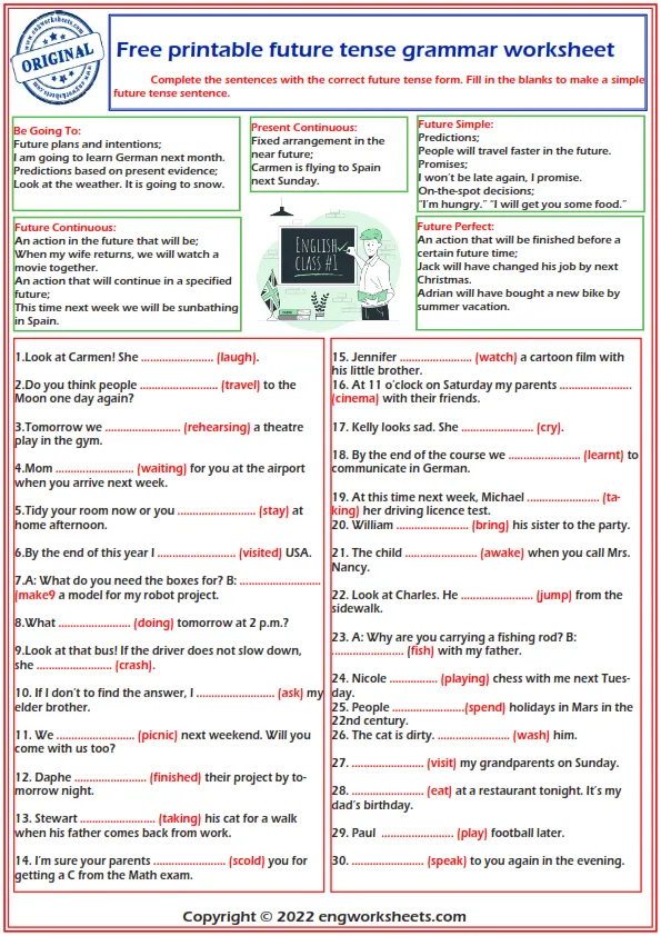 English Grammar Esl Future Tense Worksheet Worksheet Preview