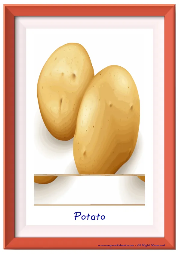 Full page ESL Flashcard together with words containing Vegetables picture for kids and teachers.