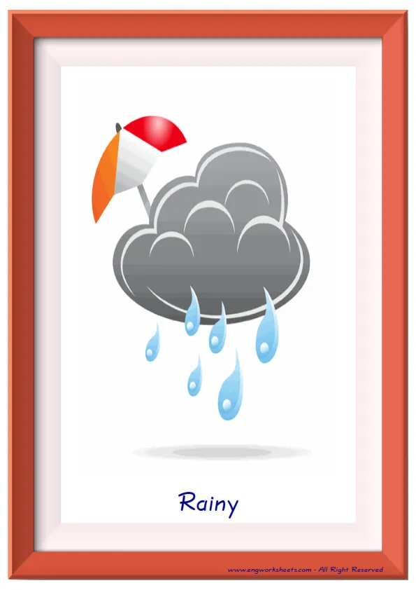 Full page ESL Flashcard together with words containing Weather picture for kids and teachers.
