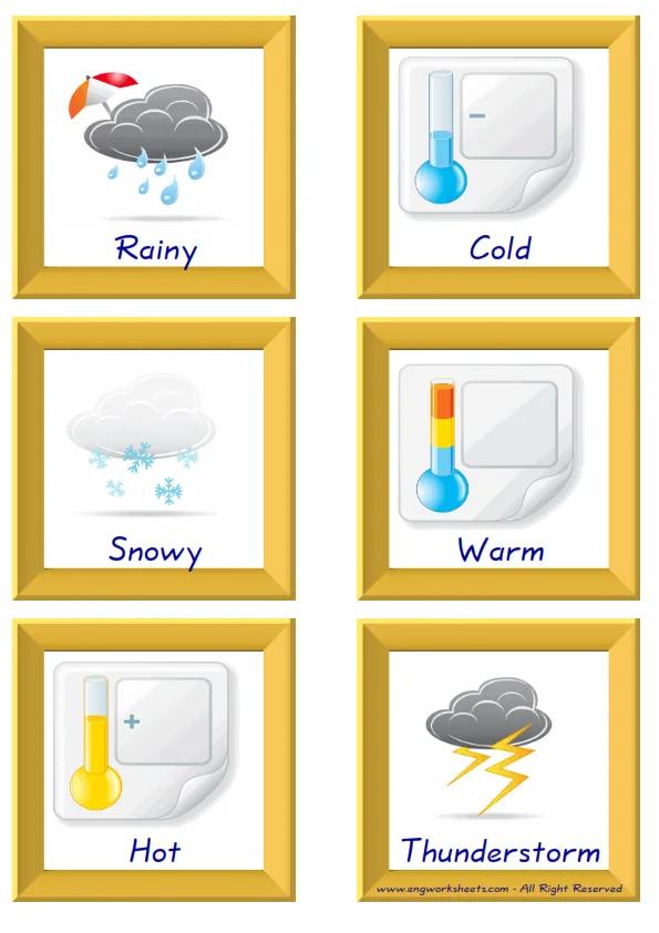 ESL Flashcard together with words containing Weather picture for kids and teachers.