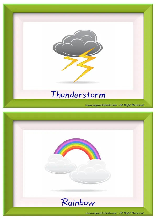 Half page ESL Flashcard together with words containing Weather picture for kids and teachers.