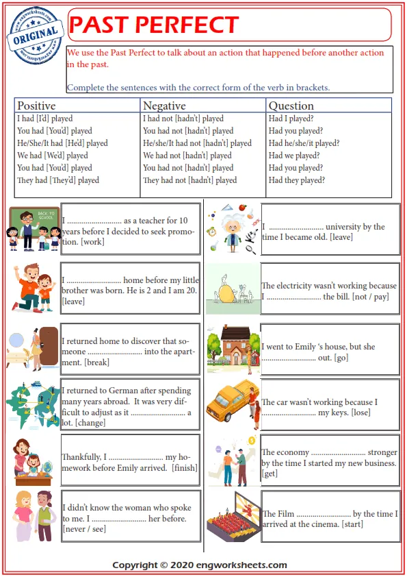 Past Perfect Exercises Esl Worksheets Worksheet Preview