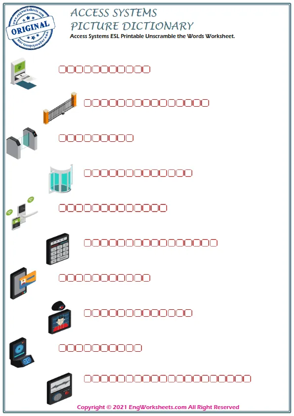 Access Systems ESL Printable Unscramble the Words Worksheet. Worksheet Preview