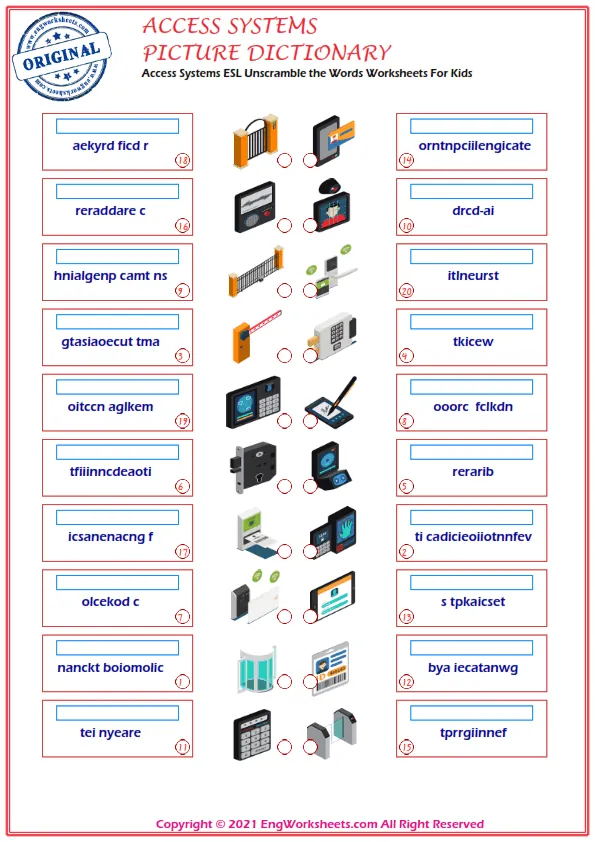 Access Systems ESL Unscramble the Words Worksheets For Kids Worksheet Preview