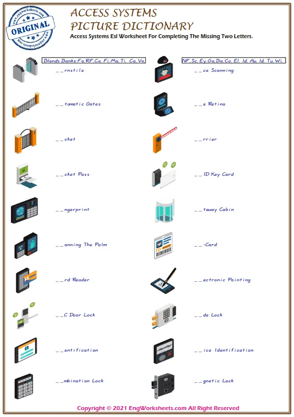 Access Systems Esl Worksheet For Completing The Missing Two Letters. Worksheet Preview