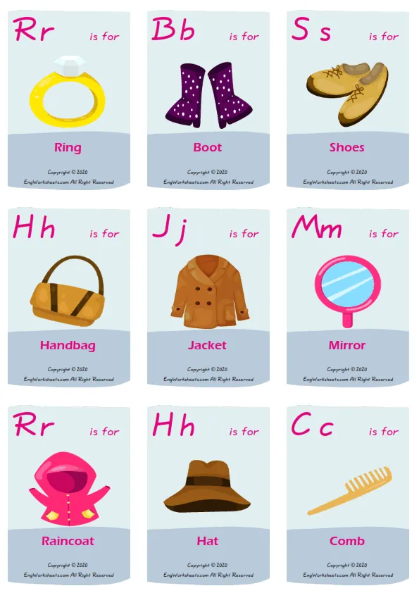 Accessories vocabulary worksheet with words, nine images per page Worksheet Preview