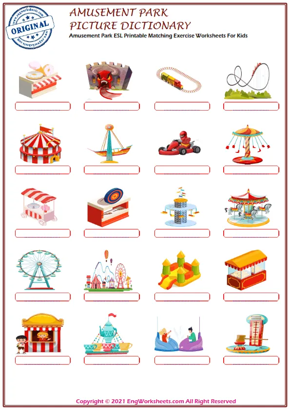 Amusement Park ESL Printable Matching Exercise Worksheets For Kids Worksheet Preview