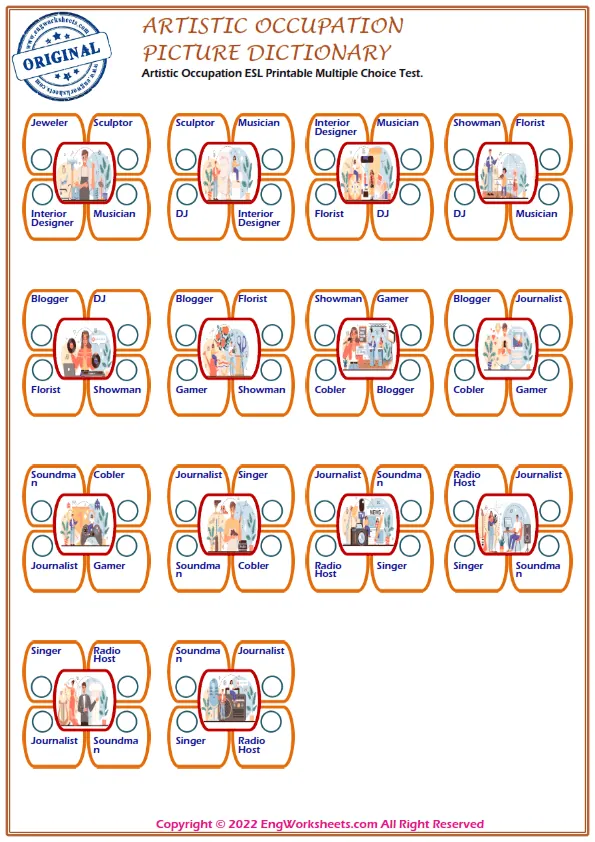 Artistic Occupation ESL Printable Unscramble the Words English Worksheet. Worksheet Preview