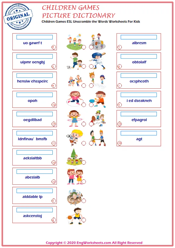 Children Games ESL Unscramble the Words Worksheets For Kids Worksheet Preview