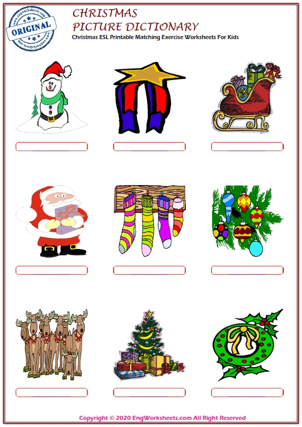 Christmas ESL Printable Matching Exercise Worksheets For Kids Worksheet Preview