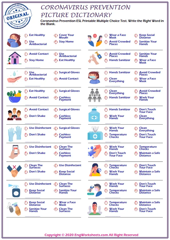 Coronavirus Prevention English word search puzzle worksheet, type the words given in the puzzle. Worksheet Preview