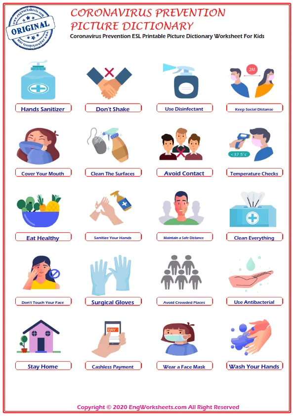 Coronavirus Prevention ESL Printable Unscramble the Words Worksheet. Worksheet Preview