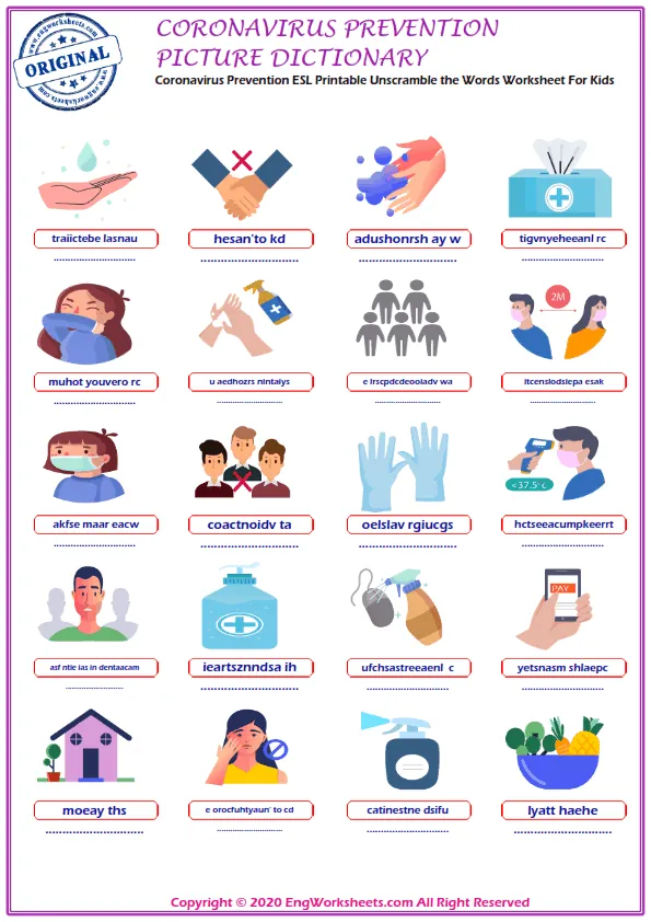 Coronavirus Prevention ESL Printable Multiple Choice Test. Choose The Right Word. Worksheet Preview
