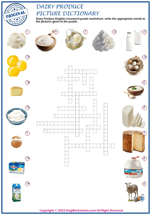 Fill The Middle Vowel Sounds Free Dairy Produce Word Worksheet Worksheet Preview
