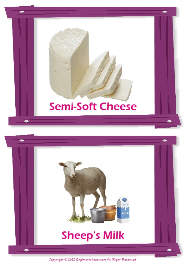 Wordless Dairy Produce vocabulary worksheet with two images per page Worksheet Preview