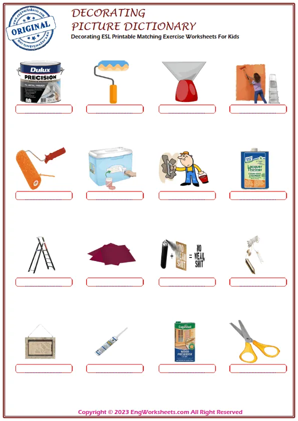 Decorating ESL Printable Matching Exercise Worksheets For Kids Worksheet Preview