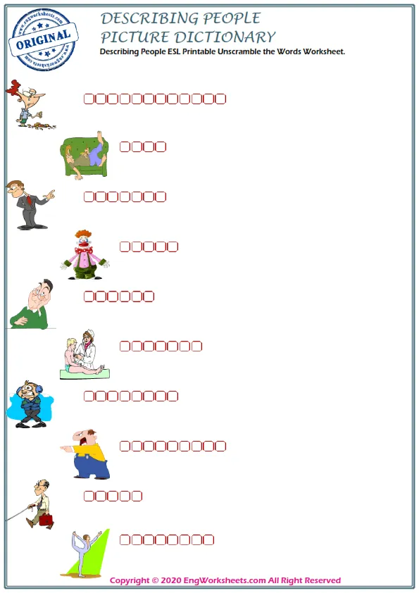 Describing People ESL Printable Unscramble the Words Worksheet. Worksheet Preview