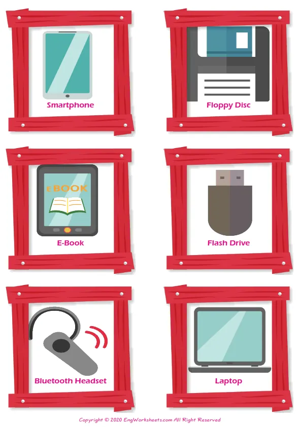 Devices vocabulary worksheet with words, six images per page Worksheet Preview
