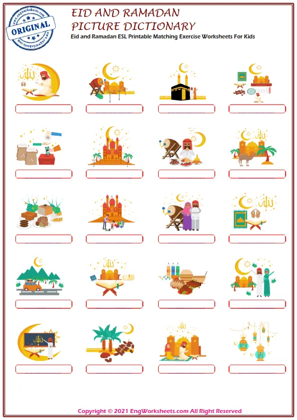 Eid and Ramadan ESL Printable Matching Exercise Worksheets For Kids Worksheet Preview