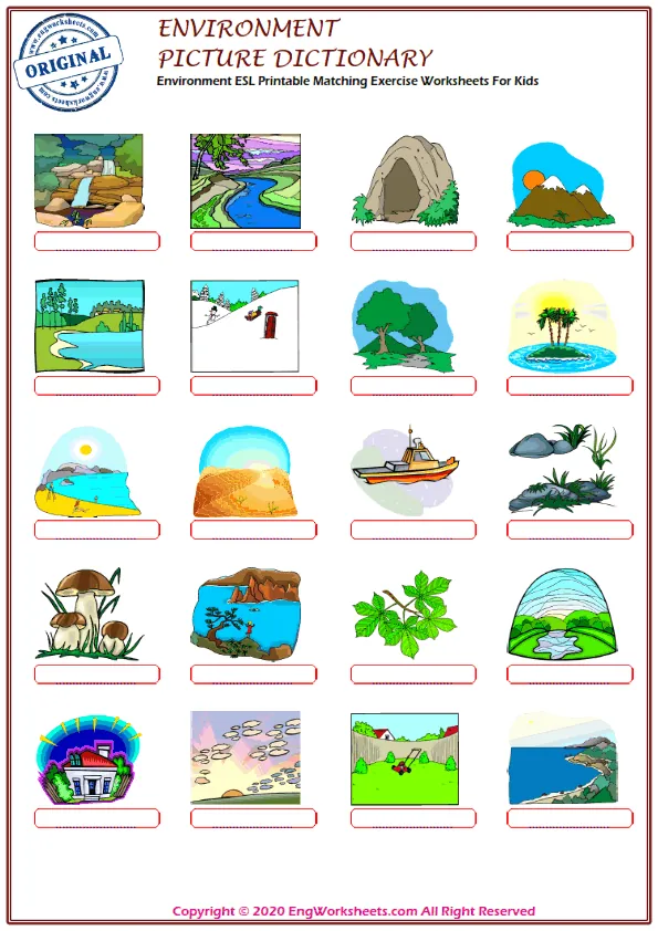 Environment ESL Printable Matching Exercise Worksheets For Kids Worksheet Preview