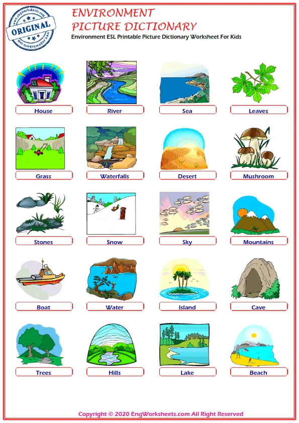 Environment ESL Printable Picture Dictionary Worksheet For Kids Worksheet Preview
