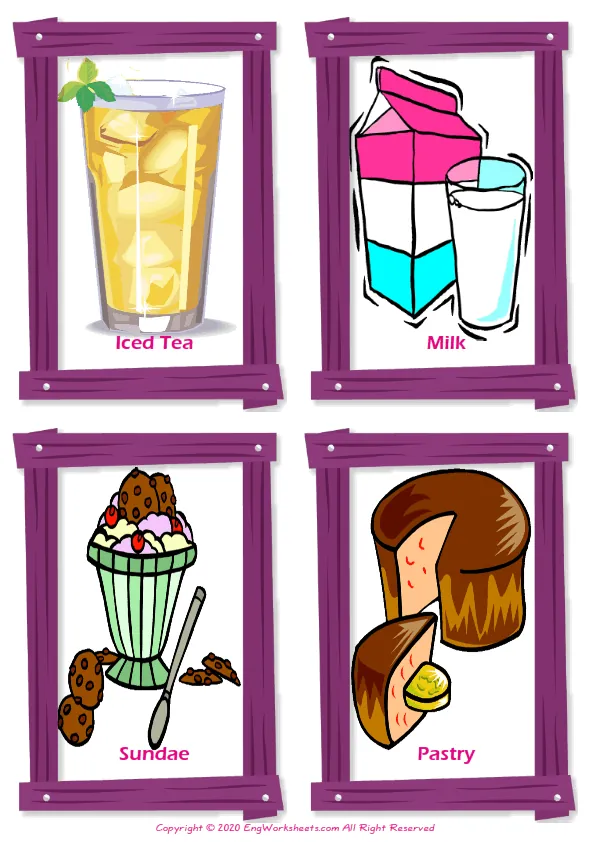 Fast Food vocabulary worksheet with words, four images per page Worksheet Preview