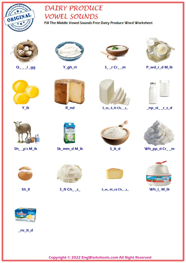 Letter and Word Tracing Dairy Produce PDF Worksheets Worksheet Preview