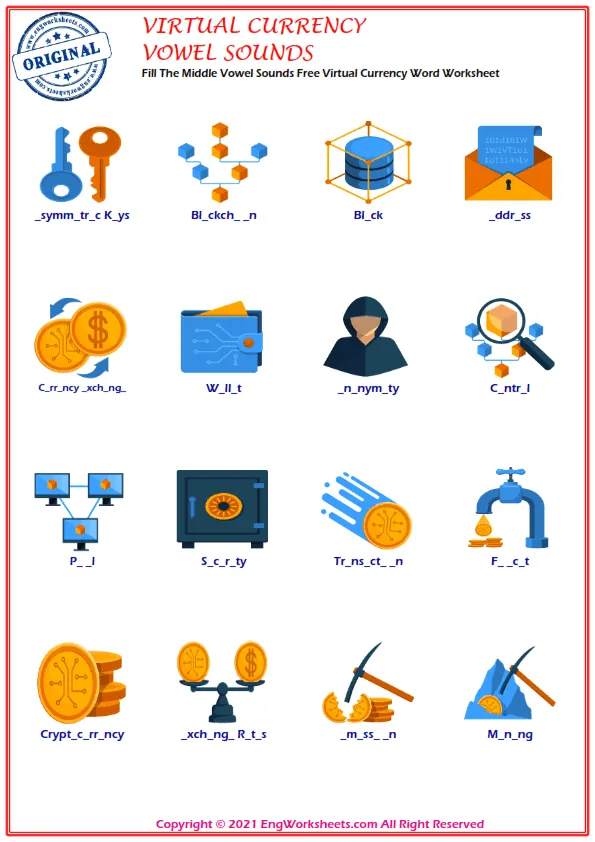 Fill The Middle Vowel Sounds Free Virtual Currency Word Worksheet Worksheet Preview