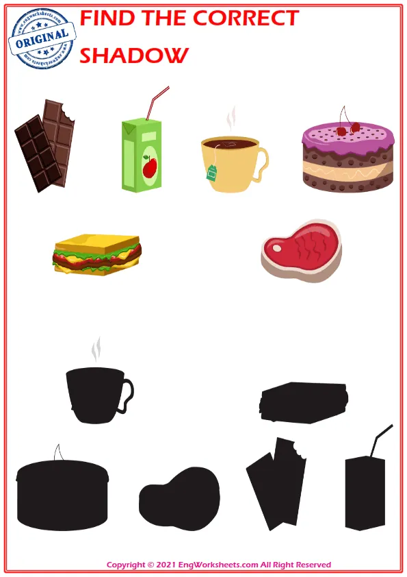 Find the correct shadow educational matching game worksheets for children Worksheet Preview