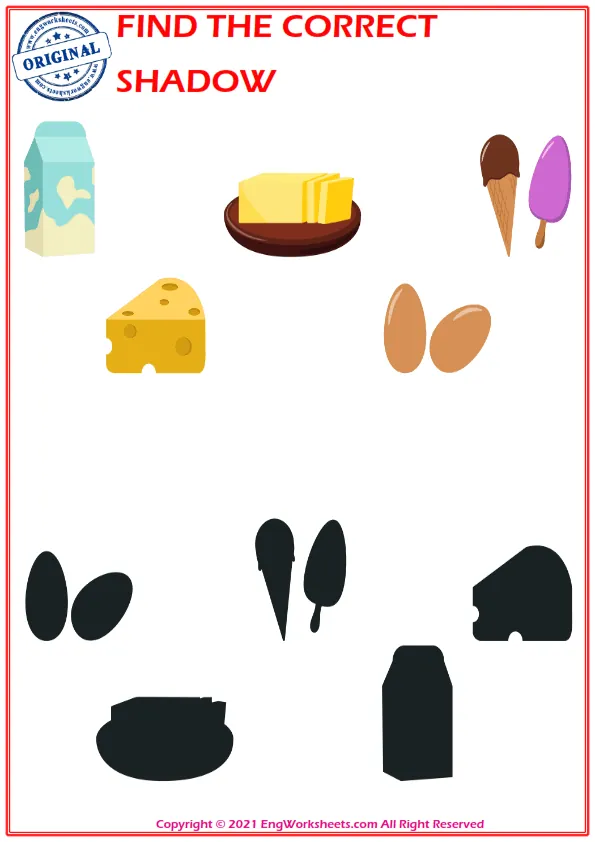 Find the correct shadow educational matching game worksheets for children Worksheet Preview