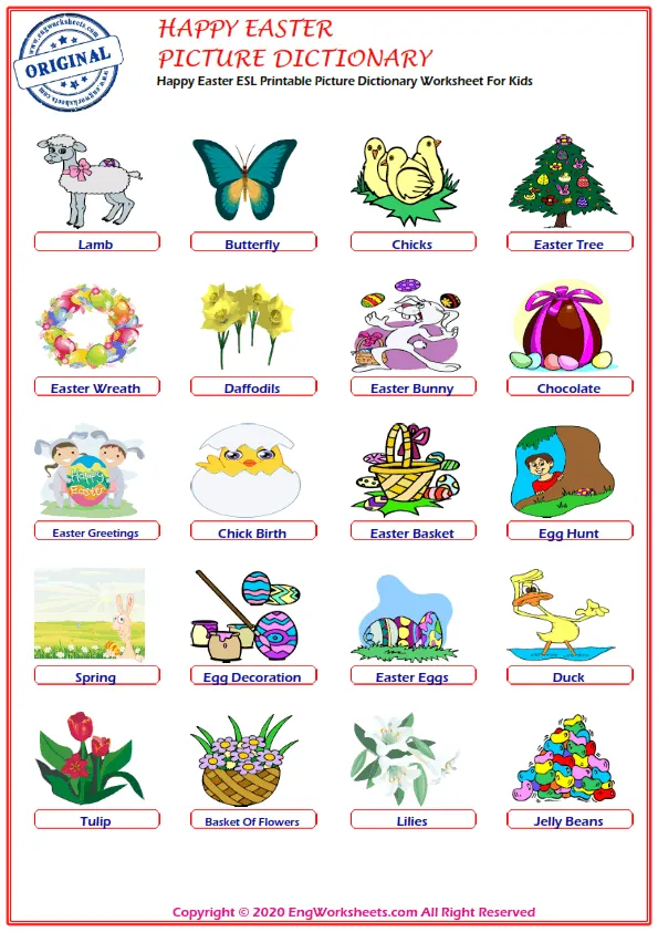 Happy Easter ESL Printable Picture Dictionary Worksheet For Kids Worksheet Preview
