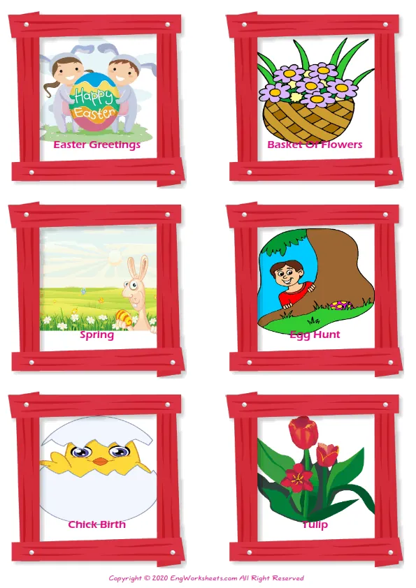 Happy Easter vocabulary worksheet with words, six images per page Worksheet Preview