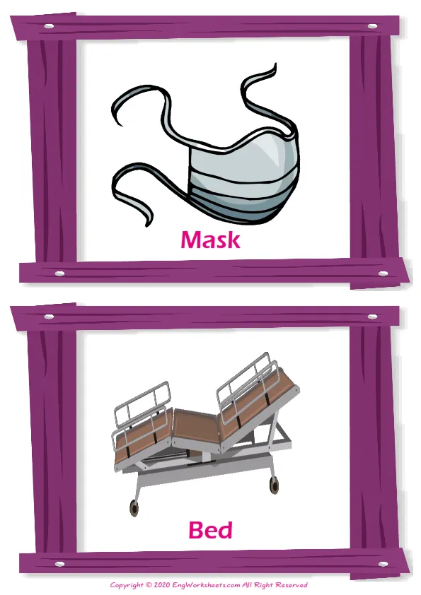 Hospital vocabulary worksheet with words, two images per page Worksheet Preview