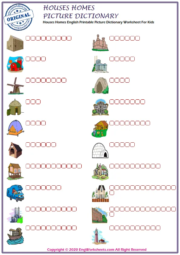 Houses Homes English Printable Picture Dictionary Worksheet For Kids Worksheet Preview