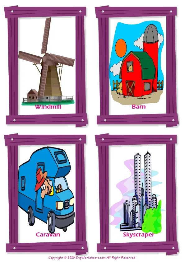 Houses Homes vocabulary worksheet with words, four images per page Worksheet Preview