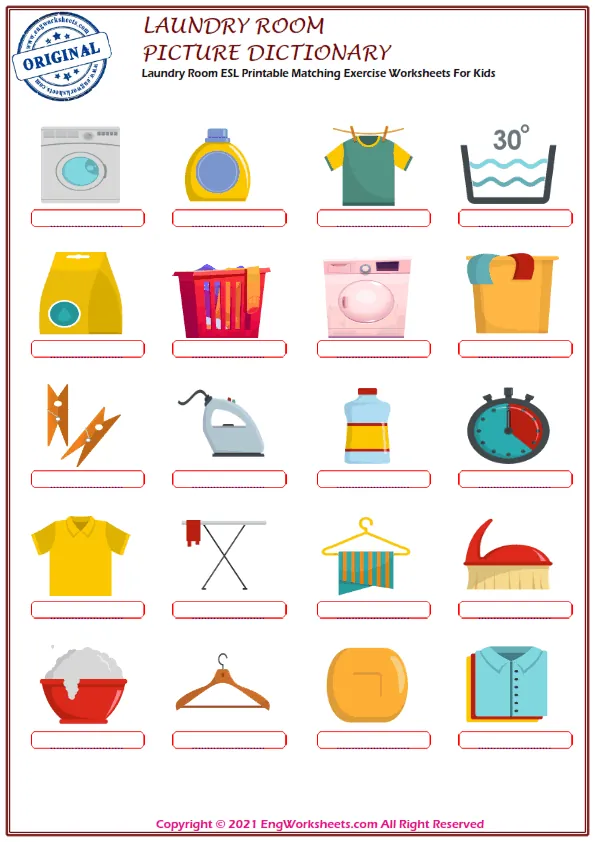 Laundry Room ESL Printable Picture Dictionary Worksheet For Kids Worksheet Preview
