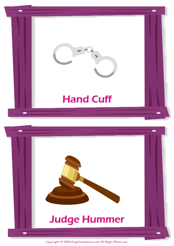 Law and Justice vocabulary worksheet with words, two images per page Worksheet Preview