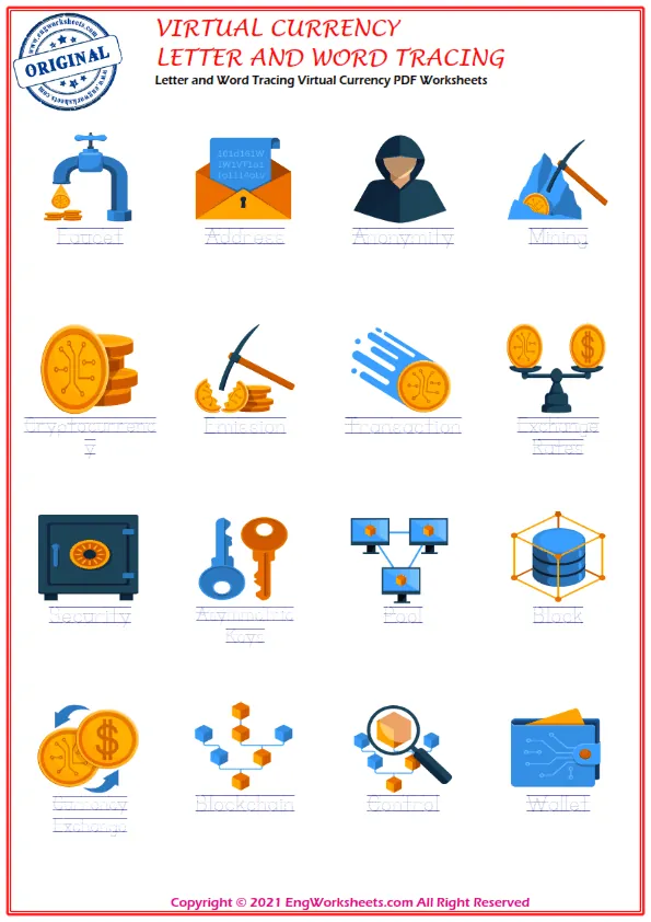 Letter and Word Tracing Virtual Currency PDF Worksheets Worksheet Preview