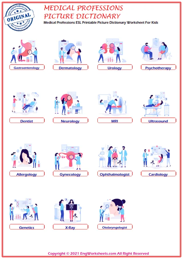 Medical Professions ESL Printable Picture Dictionary Worksheet For Kids Worksheet Preview