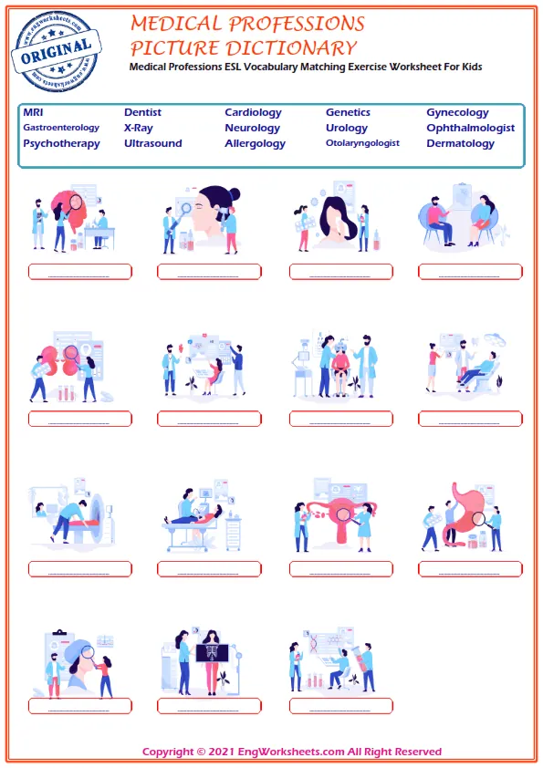 Medical Professions ESL Vocabulary Matching Exercise Worksheet For Kids Worksheet Preview