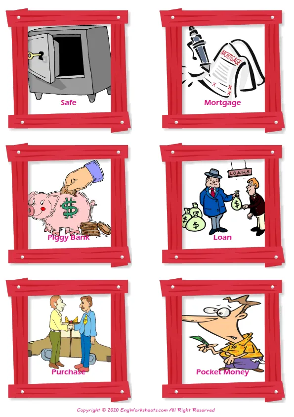 Money vocabulary worksheet with words, six images per page Worksheet Preview