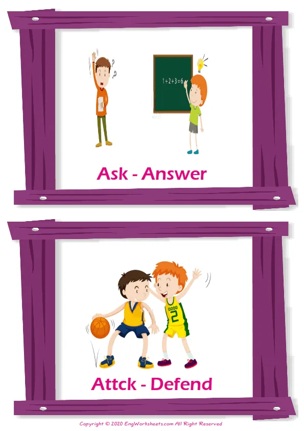 Opposites vocabulary worksheet with words, two images per page Worksheet Preview