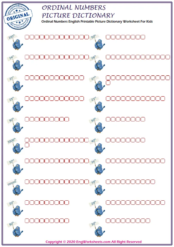 Ordinal Numbers English Printable Picture Dictionary Worksheet For Kids Worksheet Preview