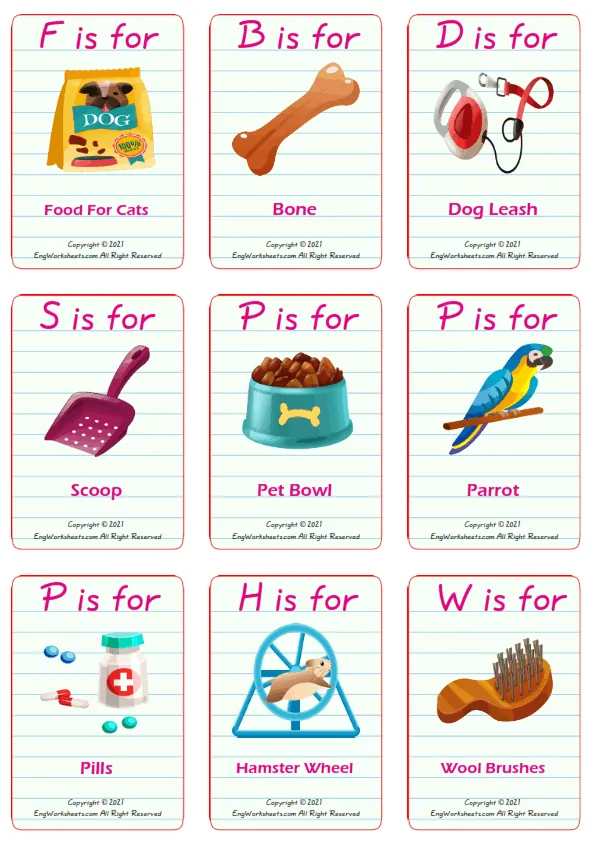 Pet Shop vocabulary worksheet with words, nine images per page Worksheet Preview