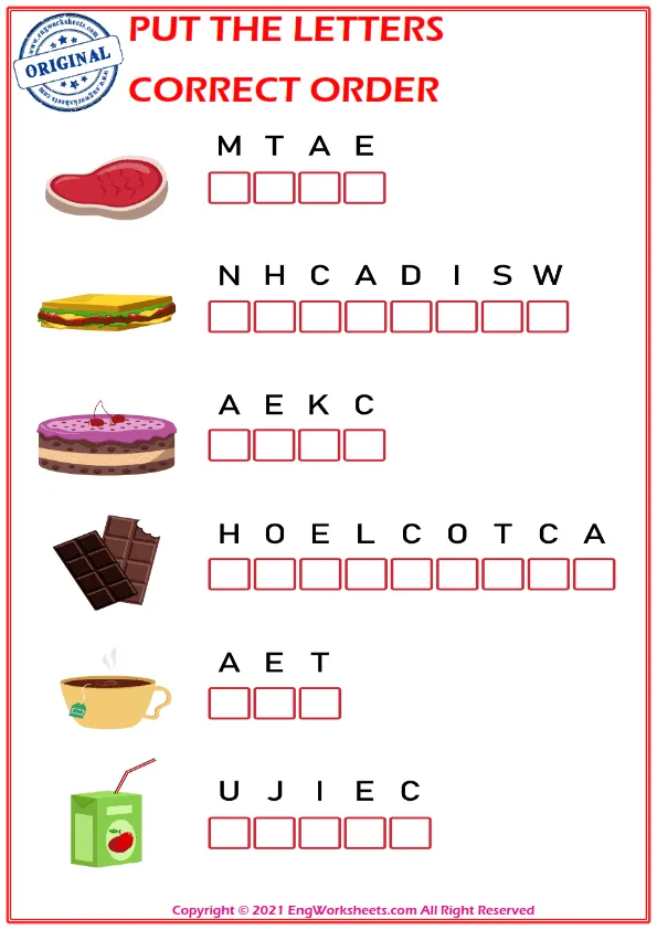 Put the letters in the correct order. worksheet for children. Worksheet Preview