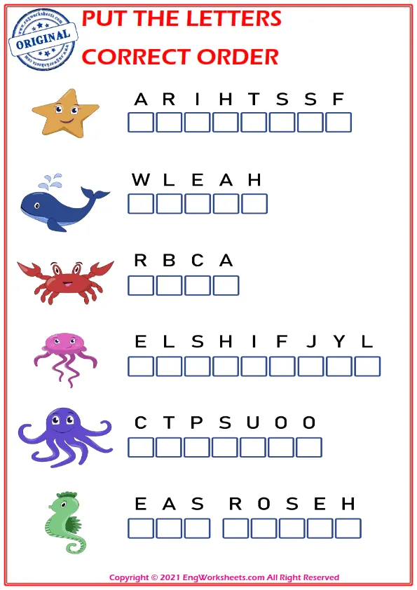 Put the letters in the correct order. worksheet for children. Worksheet Preview